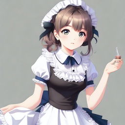 A high-quality digital art piece presenting a full-body portrait of a cute maid girl