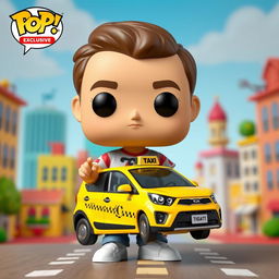 An exclusive Funko Pop character design of a 35-year-old man, featuring a cheerful expression, wearing casual clothes like a colorful t-shirt and jeans