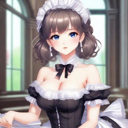 In this high-quality digital art, we see a full-body portrait of a cute maid girl