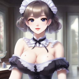 In this high-quality digital art, we see a full-body portrait of a cute maid girl