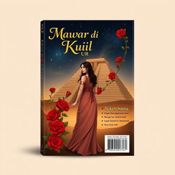 A novel cover design for 'Mawar di Kuil Ur', featuring a captivating illustration set in ancient Mesopotamia