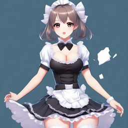 A high-quality digital art presents a full-body image of a cute maid girl