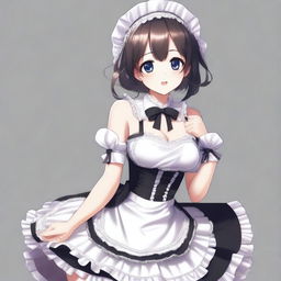 A high-quality digital art presents a full-body image of a cute maid girl