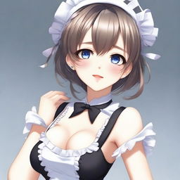 A high-quality digital art presents a full-body image of a cute maid girl