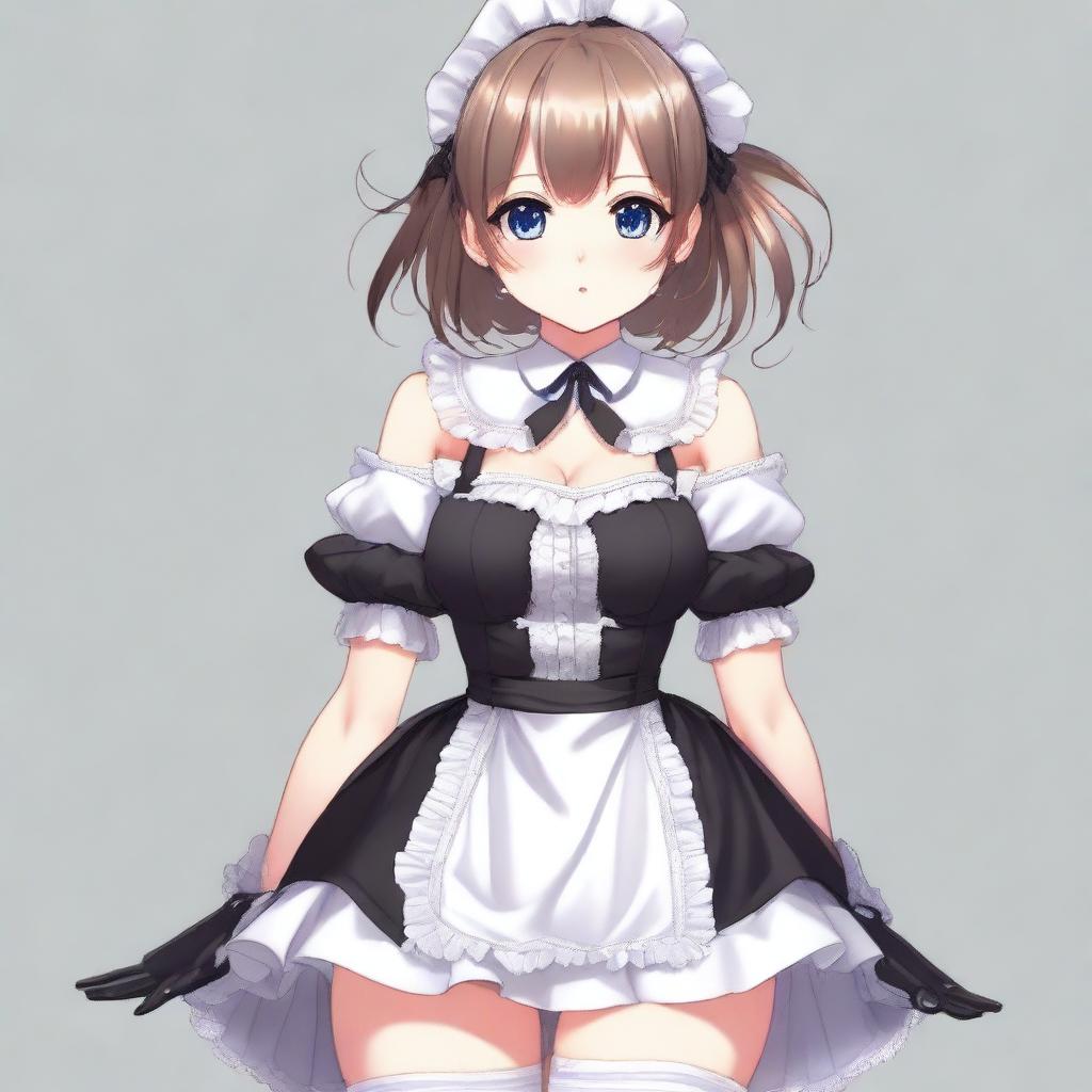 This high-quality digital art displays a full-body image of a cute maid girl