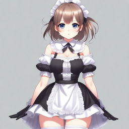 This high-quality digital art displays a full-body image of a cute maid girl