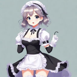 This high-quality digital art displays a full-body image of a cute maid girl