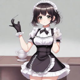 This high-quality digital art displays a full-body image of a cute maid girl