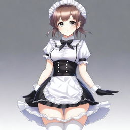 This high-quality digital art displays a full-body image of a cute maid girl