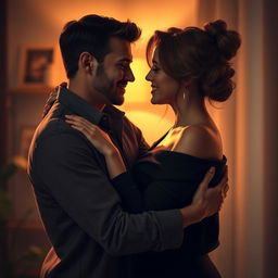 A romantic scene depicting a couple in an intimate embrace, showcasing their affection for each other