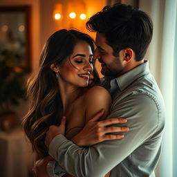 A romantic scene depicting a couple in an intimate embrace, showcasing their affection for each other