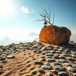 A picturesque landscape featuring a short expanse of land adorned with neatly arranged stones, with gaps filled with scattered herbs intertwined between them