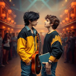 A captivating book cover for a teenage gay romance novel featuring two characters