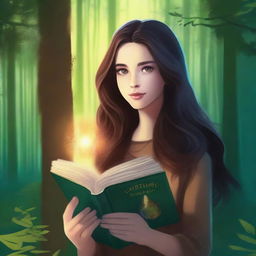 Digital art of a girl with long brown hair in a forest setting