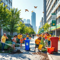 A vibrant city landscape showing a thorough clean-up in progress