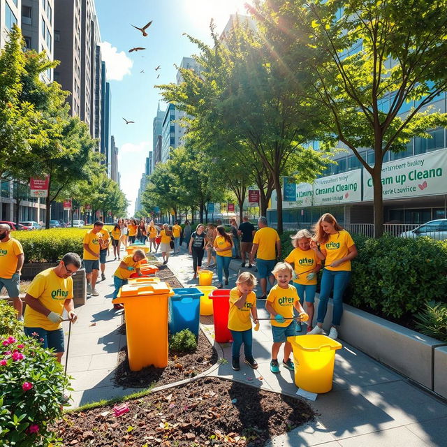 A vibrant city landscape showing a thorough clean-up in progress