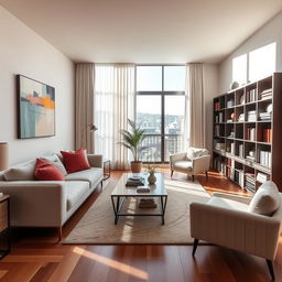 A beautifully decorated living room with modern furniture arranged in a cozy layout