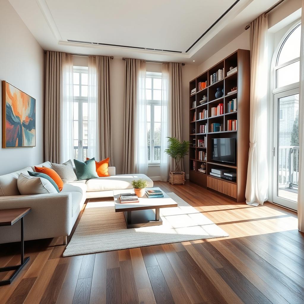 A beautifully decorated living room with modern furniture arranged in a cozy layout