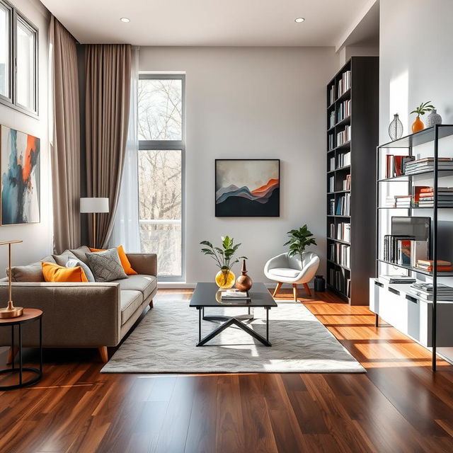 A beautifully decorated living room with modern furniture arranged in a cozy layout