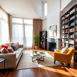 A beautifully decorated living room with modern furniture arranged in a cozy layout