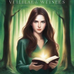 A high-quality book cover art featuring a girl with long brown hair in a forest