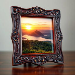 A beautifully designed photo frame with intricate patterns and carvings, showcasing an elegant and classic aesthetic