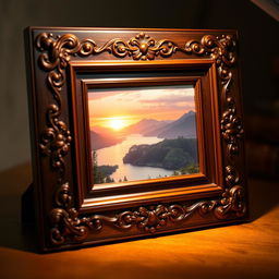 A beautifully designed photo frame with intricate patterns and carvings, showcasing an elegant and classic aesthetic