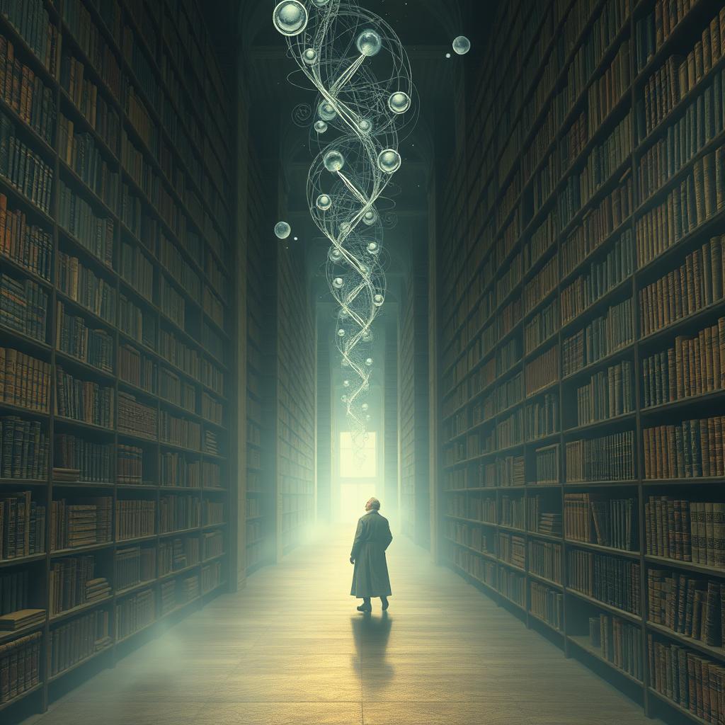 A surreal and imaginative depiction that reflects the themes of Jorge Luis Borges' writings