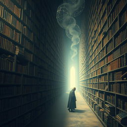 A surreal and imaginative depiction that reflects the themes of Jorge Luis Borges' writings