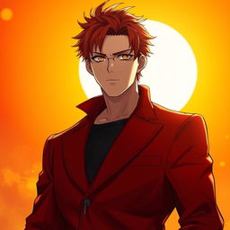 A striking light novel cover featuring a tall male character wearing a stylish dark-red blazer that fits him perfectly, accentuating his stature