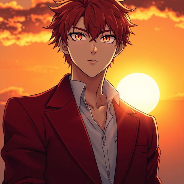 A striking light novel cover featuring a tall male character wearing a stylish dark-red blazer that fits him perfectly, accentuating his stature