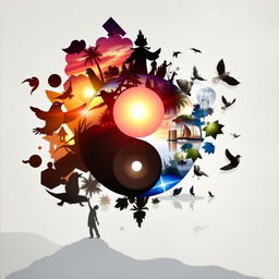A visually stunning interpretation of 'Life is What You Create' through the lens of shadow work, incorporating the Yin Yang symbol