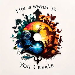A visually stunning interpretation of 'Life is What You Create' through the lens of shadow work, incorporating the Yin Yang symbol
