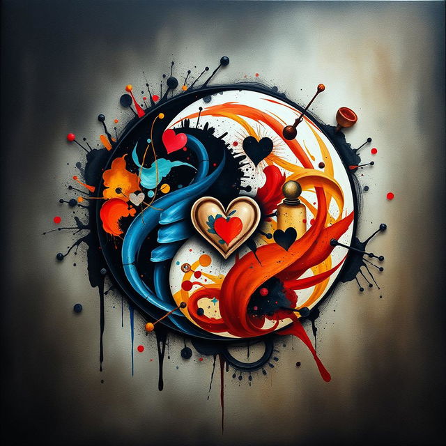 A captivating artistic representation of 'Shadow Work' intertwined with the concepts of life, art, heart, and the Yin Yang symbol