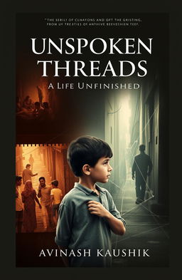 A thought-provoking e-book cover design for 'Unspoken Threads: A Life Unfinished' by Avinash Kaushik