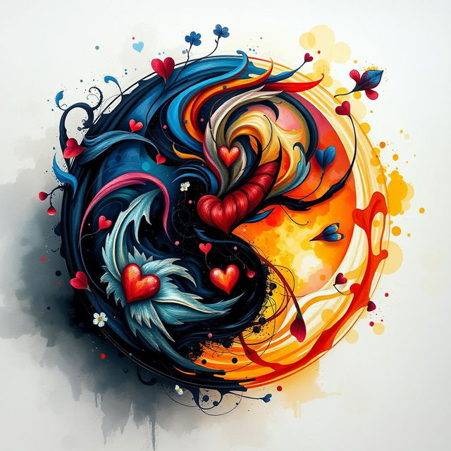 A deeply emotive artwork themed around 'Shadow Work' and 'Art of the Heart,' centered on the Yin Yang symbol