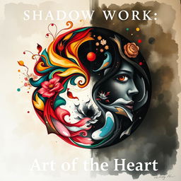 A deeply emotive artwork themed around 'Shadow Work' and 'Art of the Heart,' centered on the Yin Yang symbol