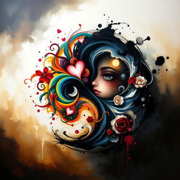 A deeply emotive artwork themed around 'Shadow Work' and 'Art of the Heart,' centered on the Yin Yang symbol