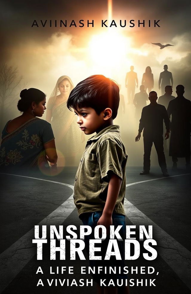 A captivating e-book cover for 'Unspoken Threads: A Life Unfinished' by Avinash Kaushik