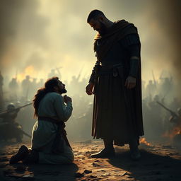 A poignant scene illustrating the moment of mercy between two opposing forces