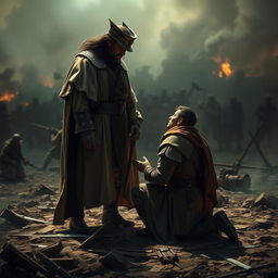 A poignant scene illustrating the moment of mercy between two opposing forces