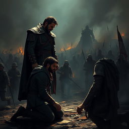 A poignant scene illustrating the moment of mercy between two opposing forces