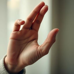 A close-up of a hand making the letter 'C' symbol using fingers
