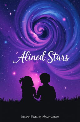 A beautiful scene featuring the silhouettes of a girl and a boy sitting together, gazing up at a star-filled night sky