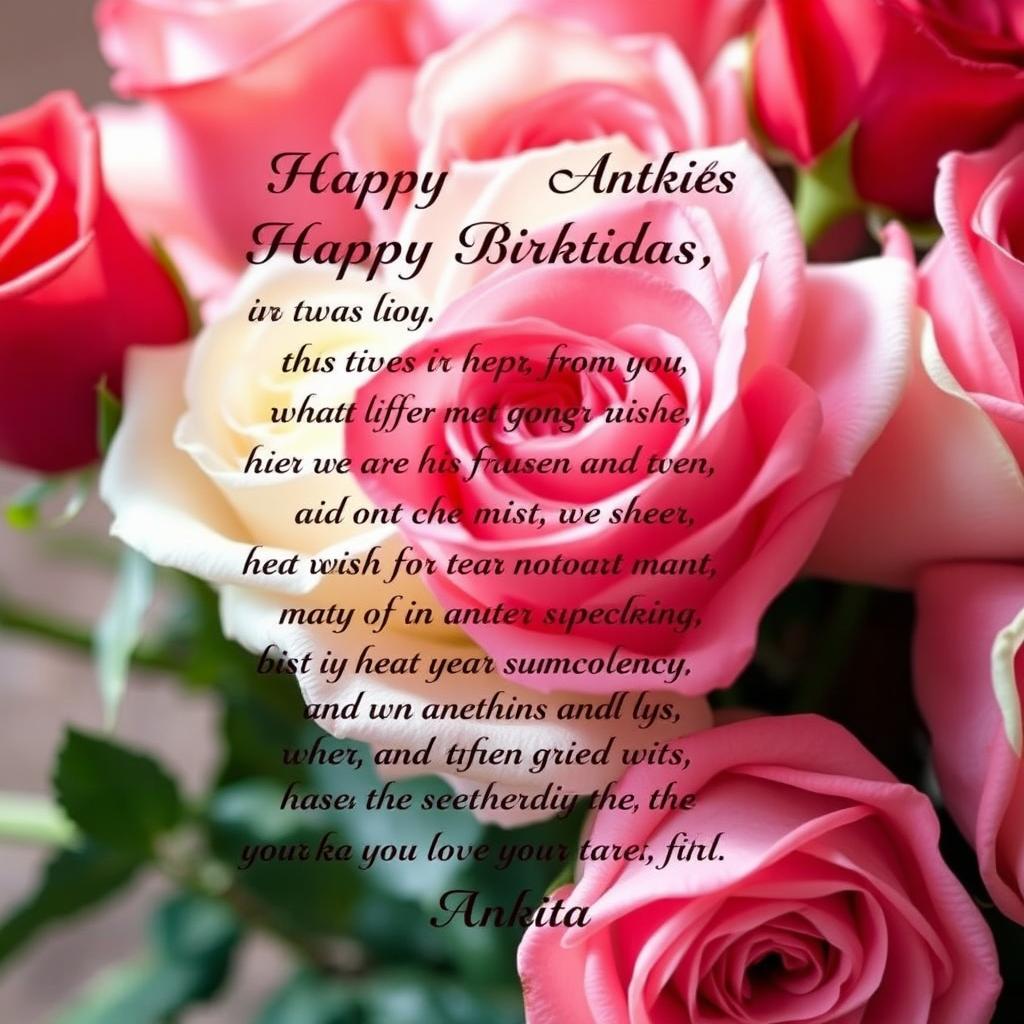 A beautifully crafted birthday poem for Ankita, with vibrant and realistic roses in the background