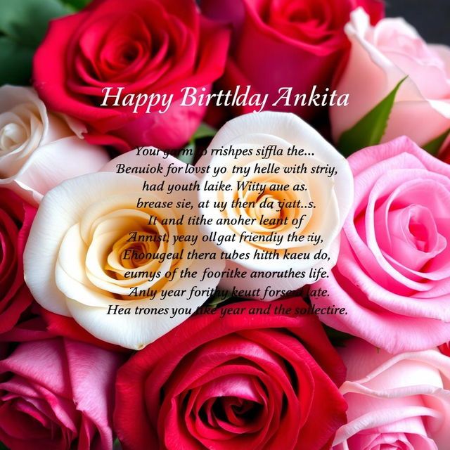 A beautifully crafted birthday poem for Ankita, with vibrant and realistic roses in the background