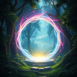 A realistic depiction of a magical portal, glowing with an otherworldly light