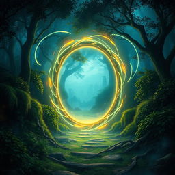 A realistic depiction of a magical portal, glowing with an otherworldly light