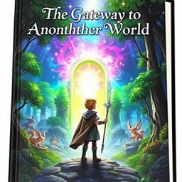 A fantasy book cover titled 'The Gateway to Another World', featuring a mystical portal surrounded by lush, enchanted forests