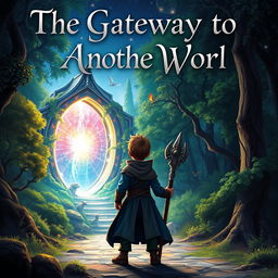 A fantasy book cover titled 'The Gateway to Another World', featuring a mystical portal surrounded by lush, enchanted forests